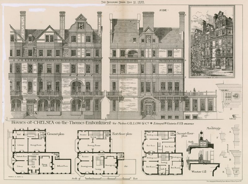 Hus ved Chelsea på Themsen Embankment for Mrs Gillow & Co av English School