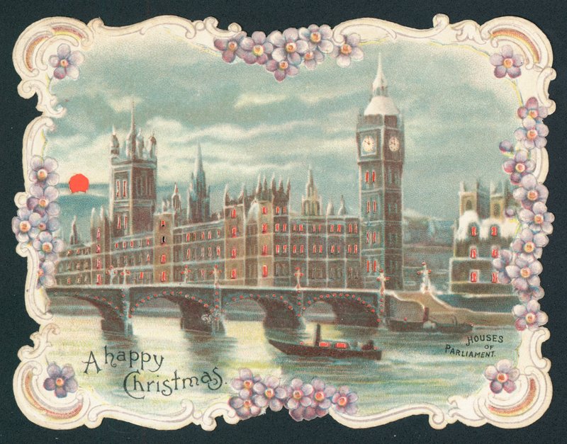 Houses of Parliament om vinteren, julekort av English School