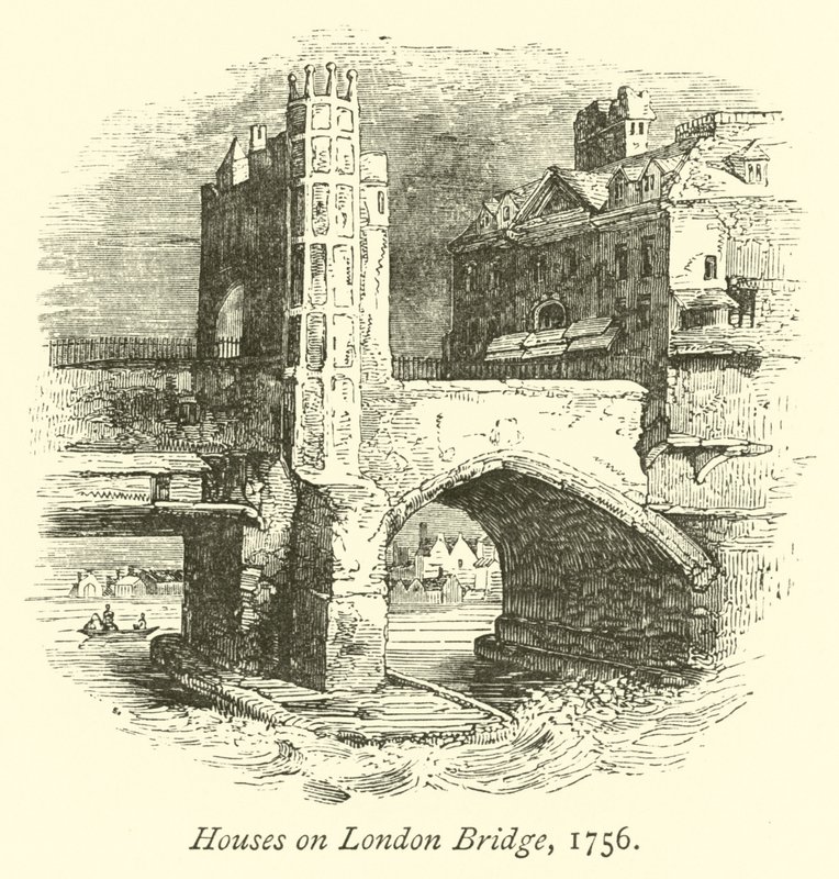 Hus på London Bridge, 1756 av English School