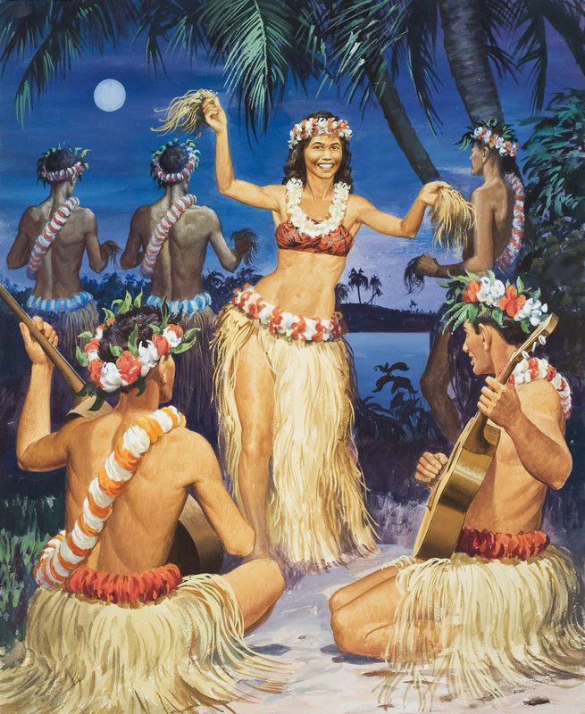 Hula! (gouache på papir) av English School
