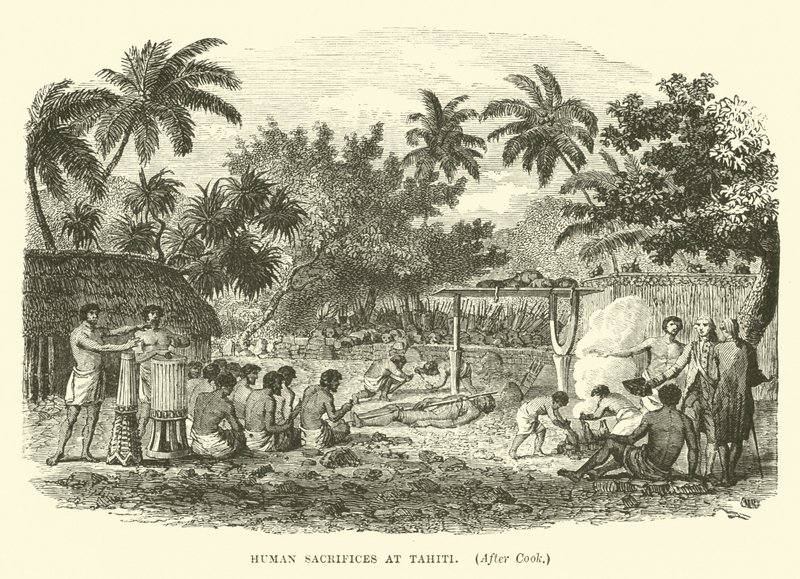 Menneskeofringer på Tahiti, etter Cook av English School