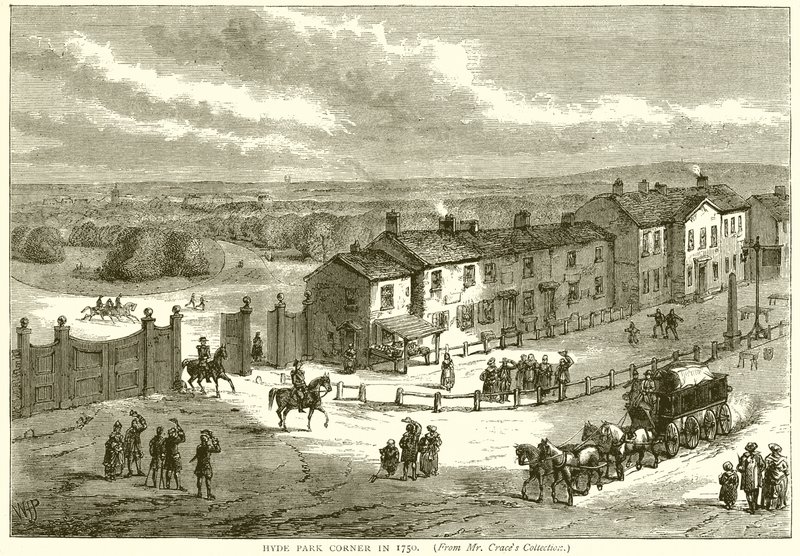 Hyde Park Corner i 1750 av English School