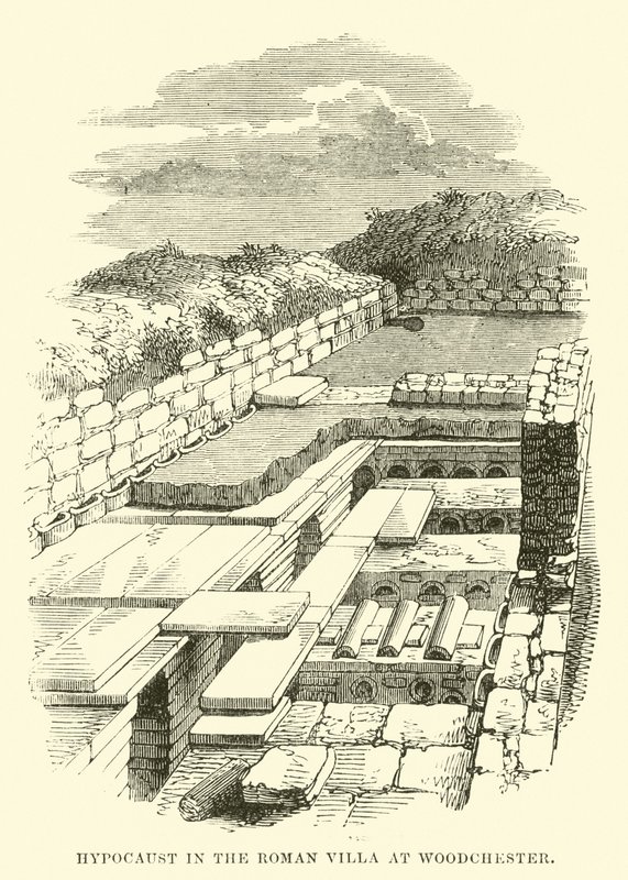 Hypocaust i den romerske villaen i Woodchester av English School