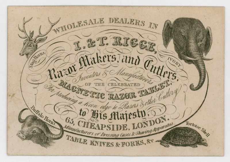 I & T Rigge, Razor Makers and Cutlers, byttekort av English School