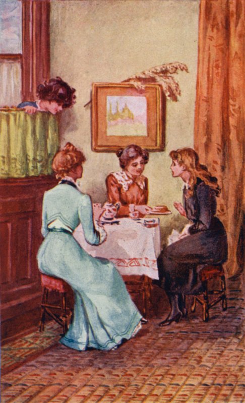 Illustrasjon for A World of Girls av L T Meade (farge litho) av English School