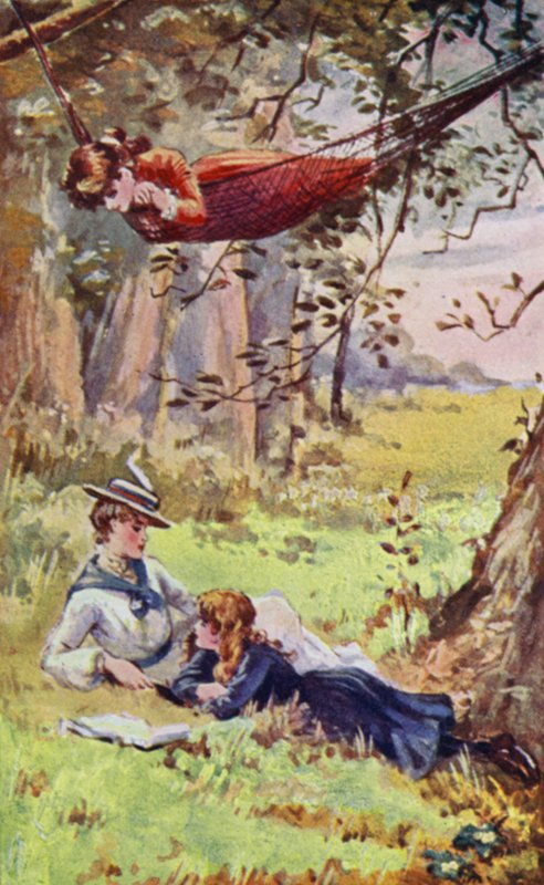 Illustrasjon for A World of Girls av L T Meade (farge litho) av English School