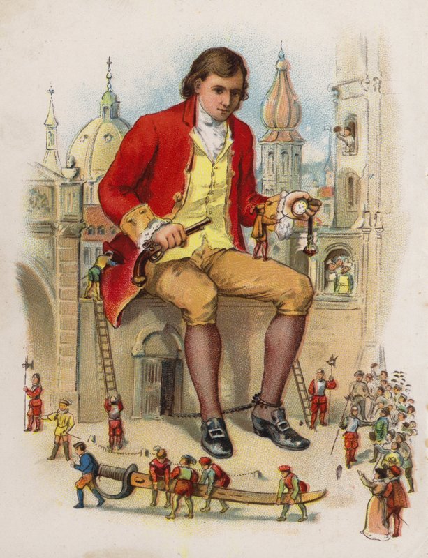 Illustrasjon for Gullivers reiser (litho i farge) av English School