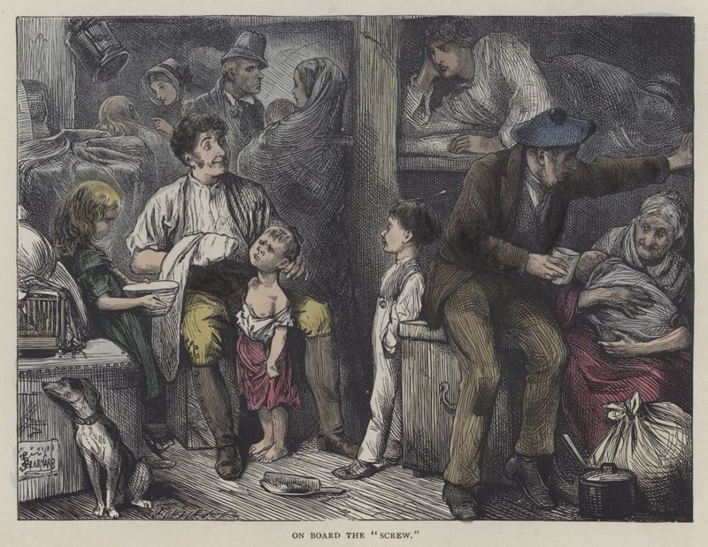 Illustrasjon for Martin Chuzzlewit (farget gravering) av English School