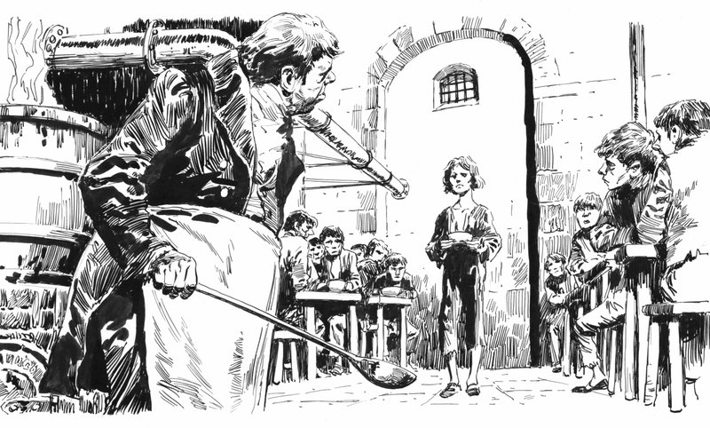 Illustrasjon for Oliver Twist av Charles Dickens (penn og blekk) av English School