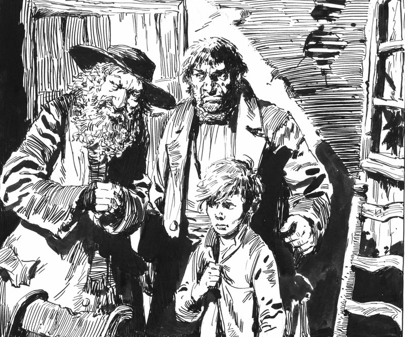 Illustrasjon for Oliver Twist av Charles Dickens (penn og blekk) av English School