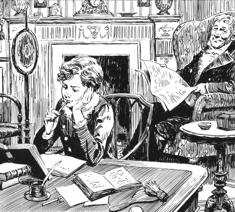 Illustrasjon for Oliver Twist av Charles Dickens (penn og blekk) av English School