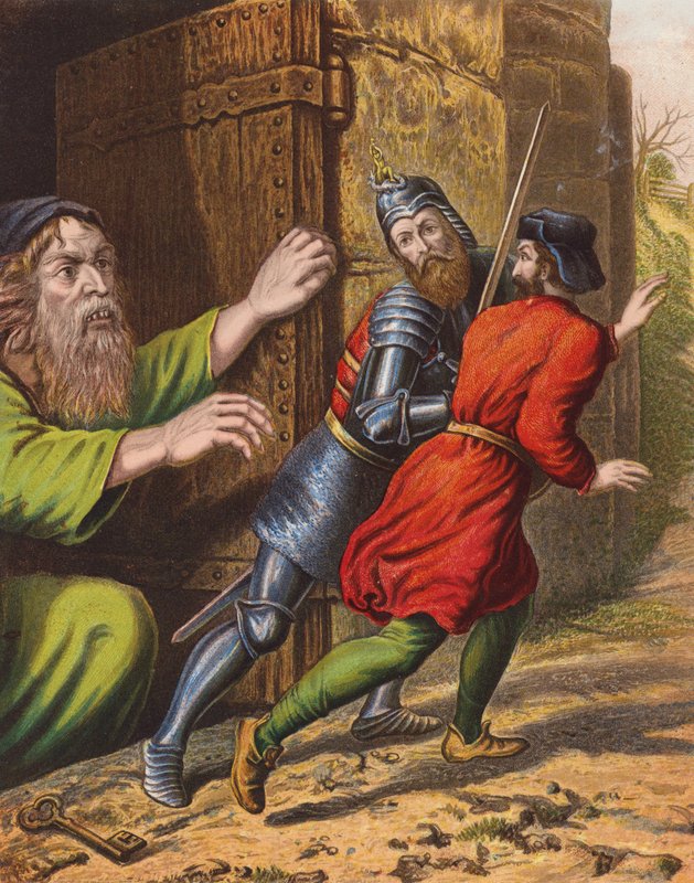 Illustrasjon til Pilegrimsreisen av John Bunyan (fargelitografi) av English School