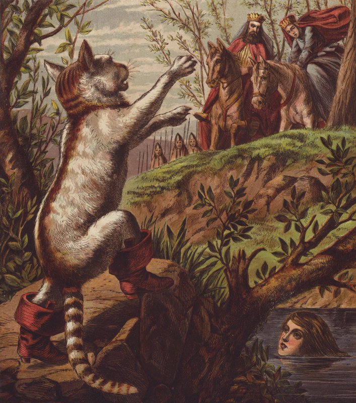 Illustrasjon for Puss in Boots (farge litho) av English School