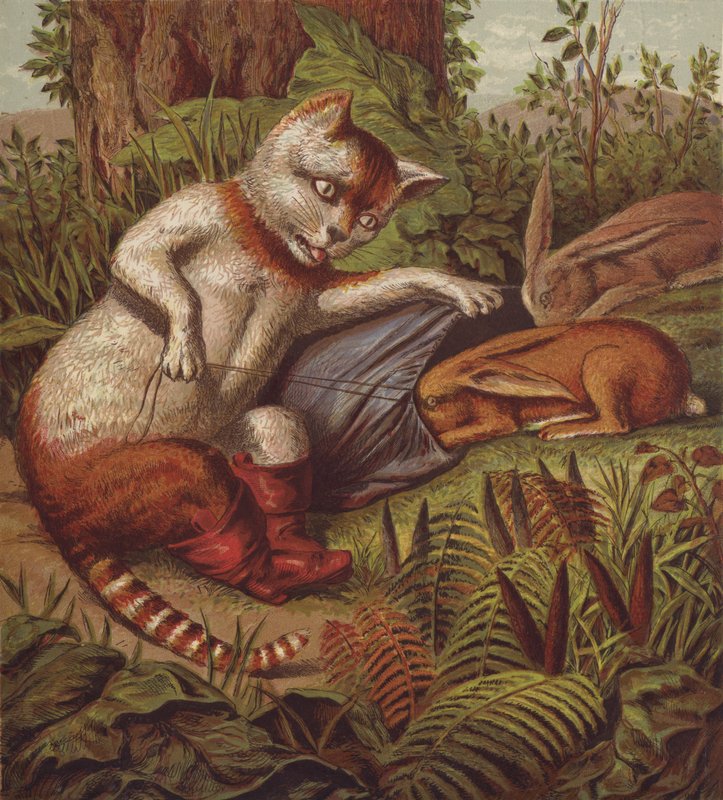 Illustrasjon for Puss in Boots (farge litho) av English School