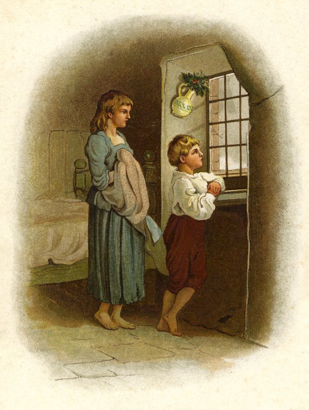 Illustrasjon for The Coming Of Father Christmas (farge litho) av English School