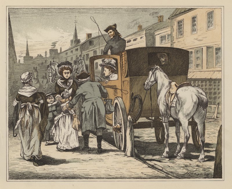Illustrasjon for The Diverting History of John Gilpin av William Cowper (farge litho) av English School