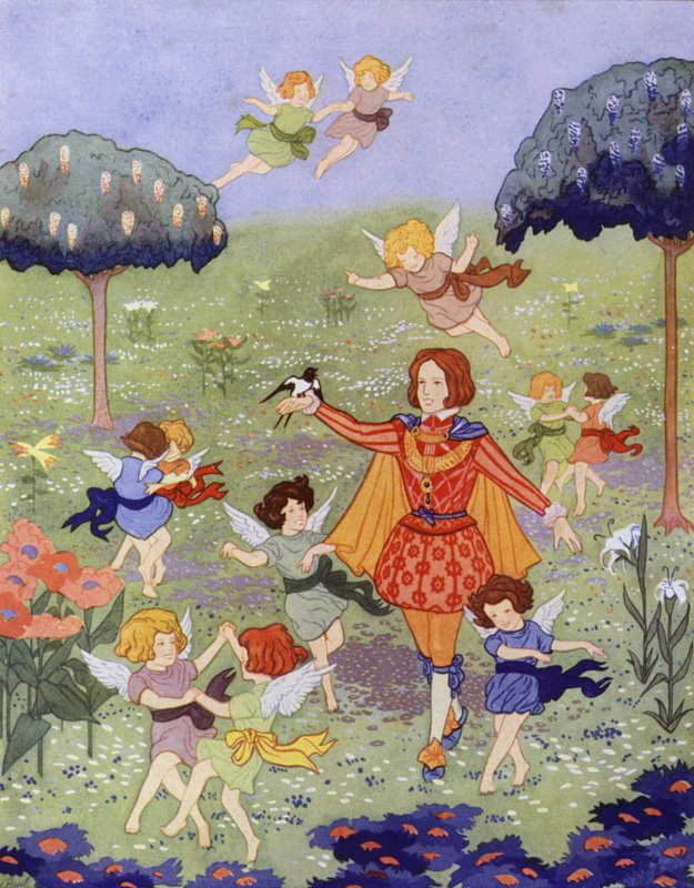 Illustrasjon for The Happy Prince av Oscar Wilde (farge litho) av English School