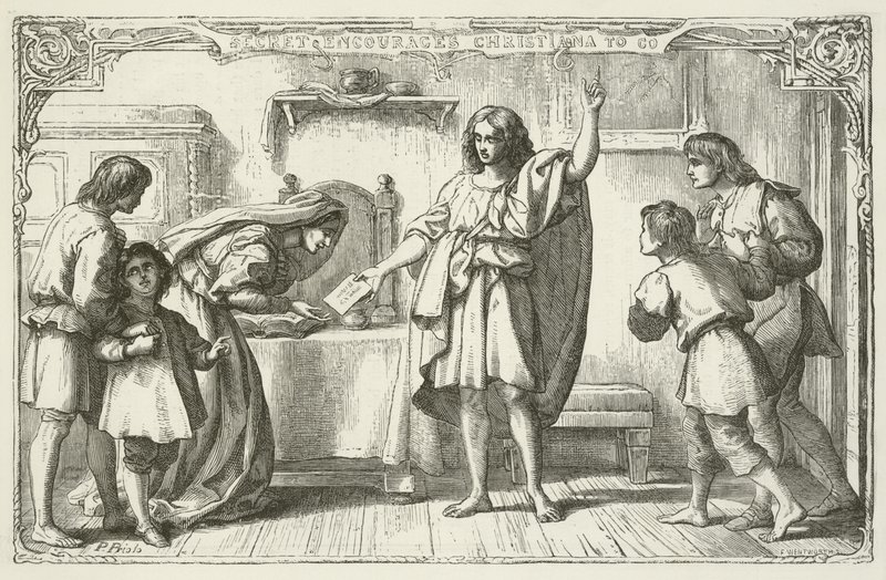 Illustrasjon for The Pilgrims Progress av John Bunyan av English School