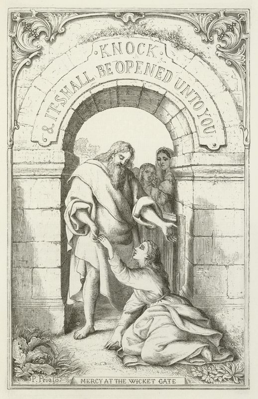 Illustrasjon for The Pilgrims Progress av John Bunyan av English School