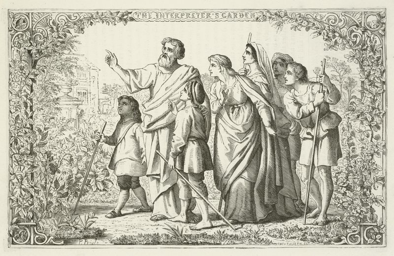 Illustrasjon for The Pilgrims Progress av John Bunyan av English School
