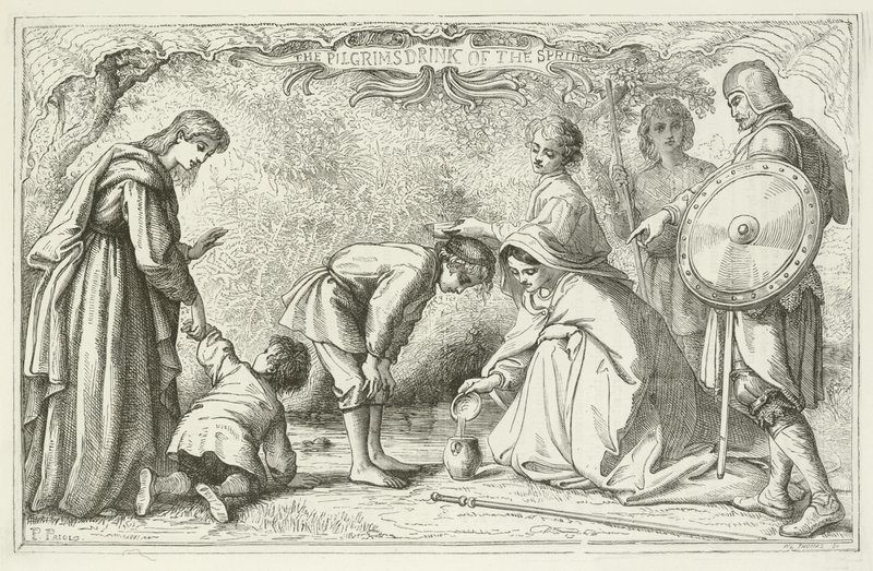 Illustrasjon for The Pilgrims Progress av John Bunyan av English School