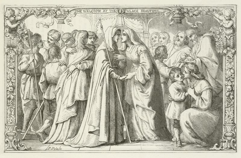 Illustrasjon for The Pilgrims Progress av John Bunyan av English School