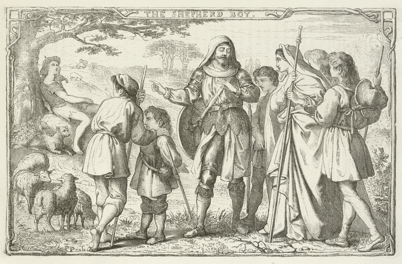 Illustrasjon for The Pilgrims Progress av John Bunyan av English School