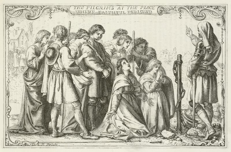 Illustrasjon for The Pilgrims Progress av John Bunyan av English School