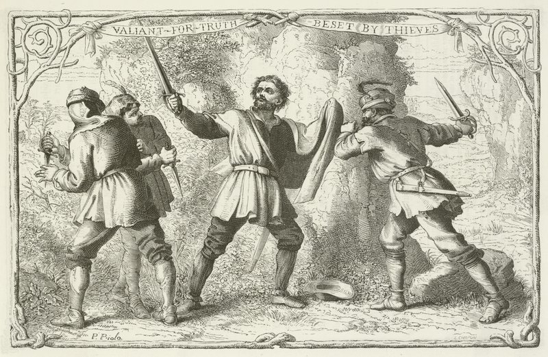 Illustrasjon for The Pilgrims Progress av John Bunyan av English School