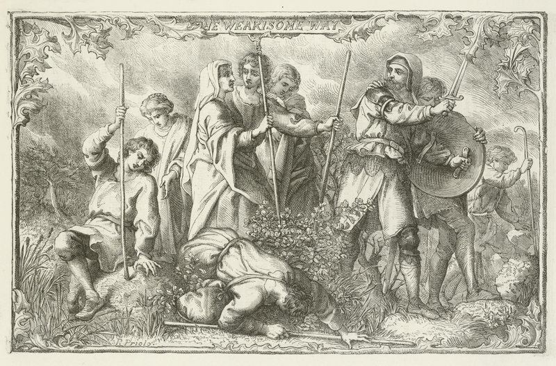 Illustrasjon for The Pilgrims Progress av John Bunyan av English School