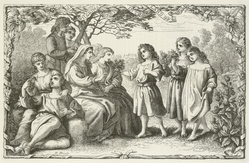 Illustrasjon for The Pilgrims Progress av John Bunyan av English School
