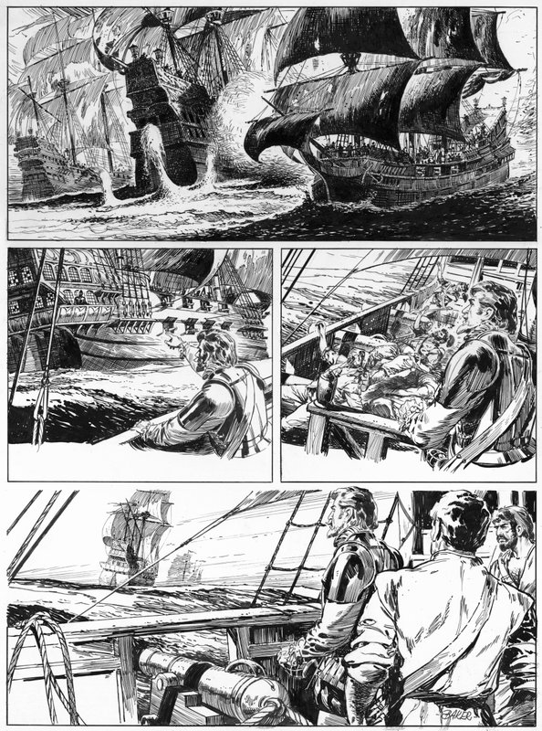 Illustrasjon for Westward Ho! av Charles Kingsley (penn og blekk) av English School