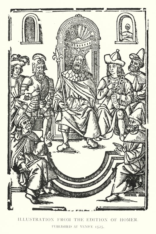 Illustrasjon fra utgaven av Homer, utgitt i Venezia 1525 (litho) av English School