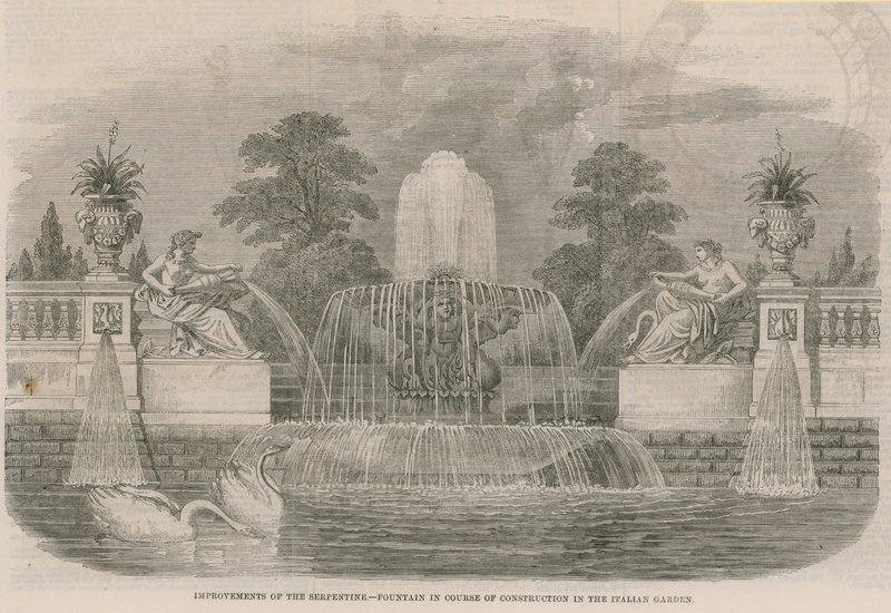 Forbedringer av Serpentine - Fountain under bygging i den italienske hagen av English School