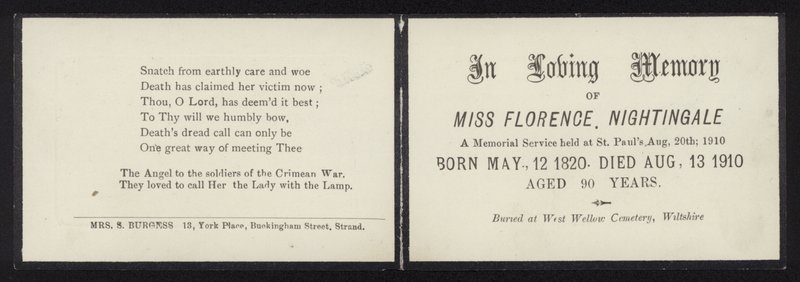Til kjærlig minne om Florence Nightingale av English School