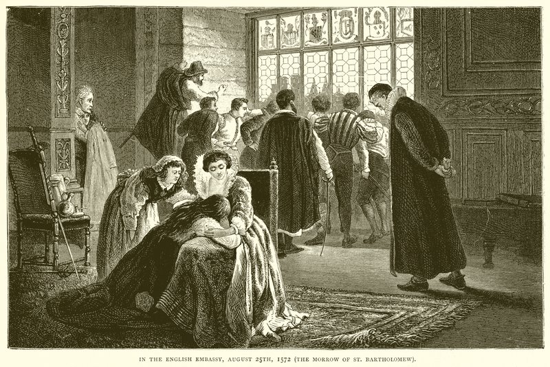 I den engelske ambassaden, 25. august 1572 (morrow of St. Bartholomew) av English School