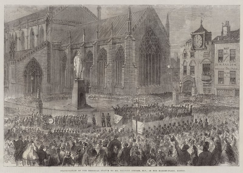 Innvielse av minnestatuen til Herbert Ingram, MP, på Market-Place, Boston (gravering) av English School