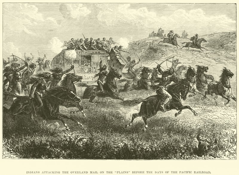 Indianere angriper Overland Mail på slettene før Pacific Railroads dager av English School