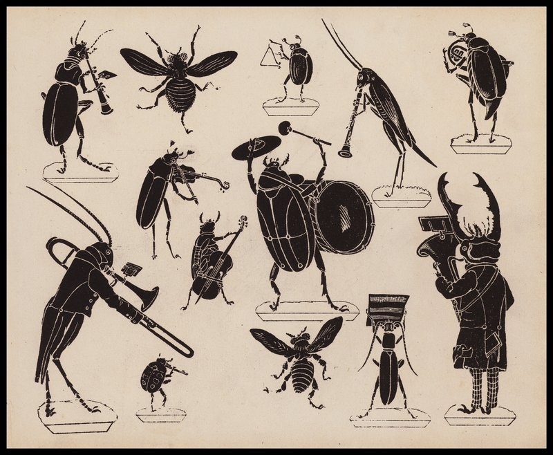 Insekter som spiller musikkinstrumenter (litho) av English School
