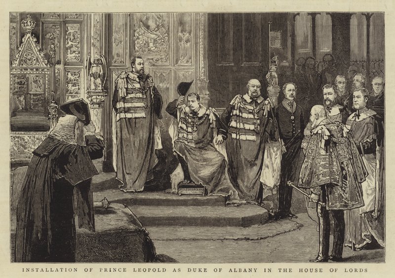 Installasjon av prins Leopold som hertug av Albany i House of Lords (gravering) av English School