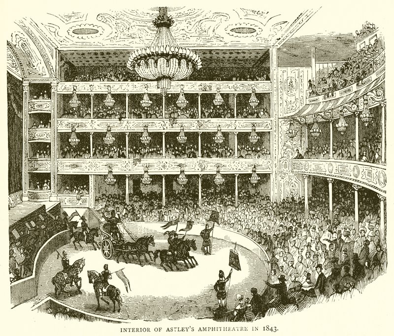 Interiør av Astleys Amphitheatre i 1843 av English School