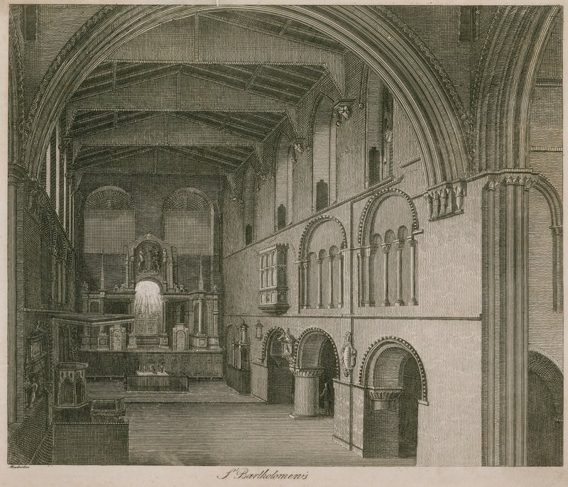Interiør i St. Bartholomew den store kirke av English School
