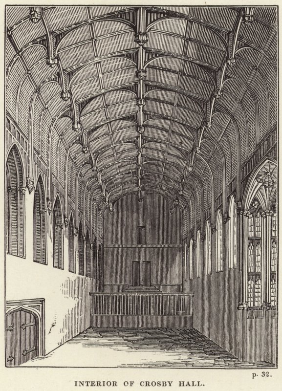 Interiør i Crosby Hall i Chelsea av English School