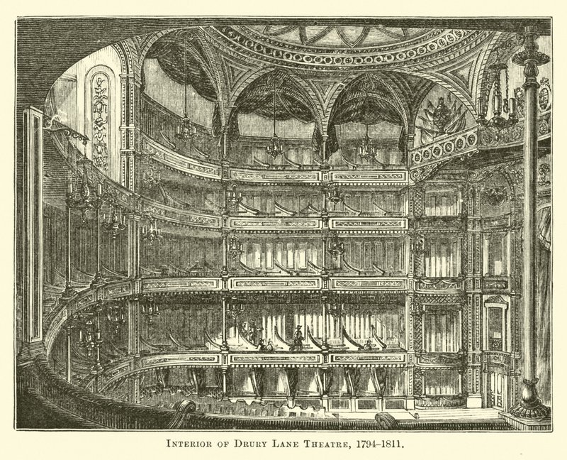 Interiør av Drury Lane Theatre, 1794-1811 av English School