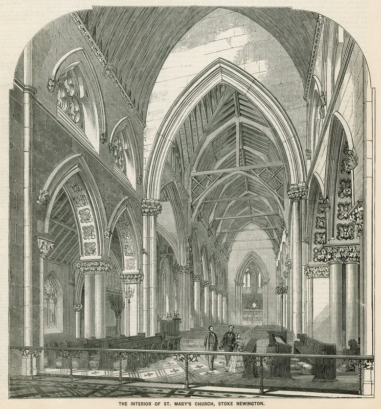 Interiør av St Marys Church i Stoke Newington av English School