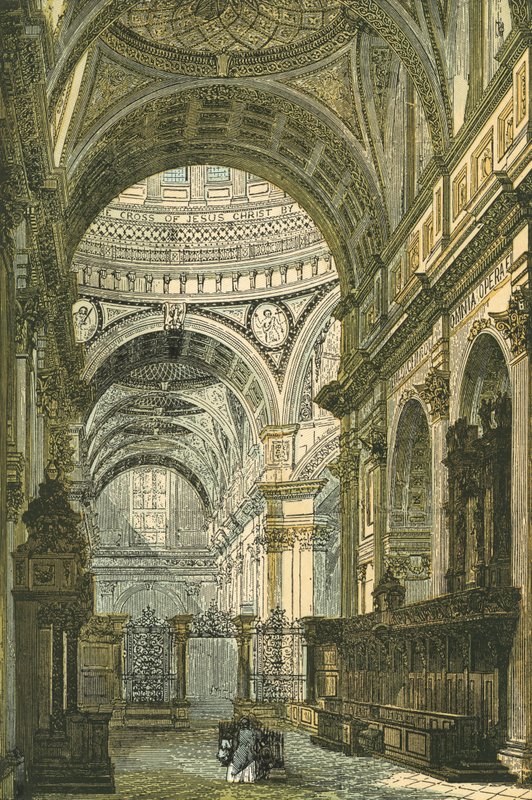 Interiør av St Pauls Cathedral, London av English School