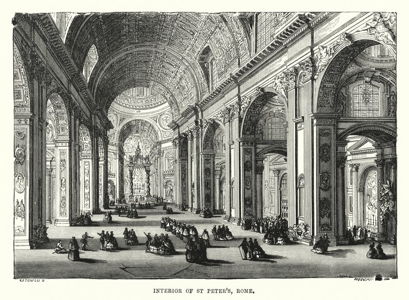 Interiør av Peterskirken, Roma (gravering) av English School