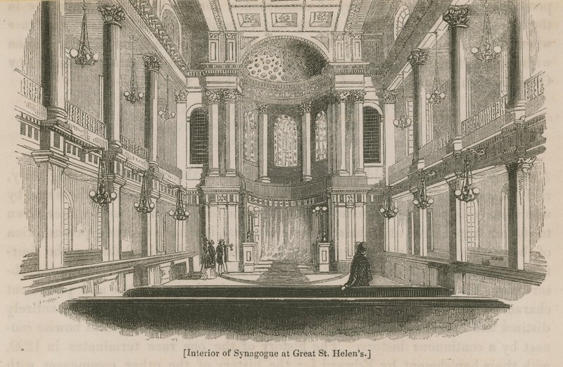 Interiør i synagogen i Great St Helens, London av English School