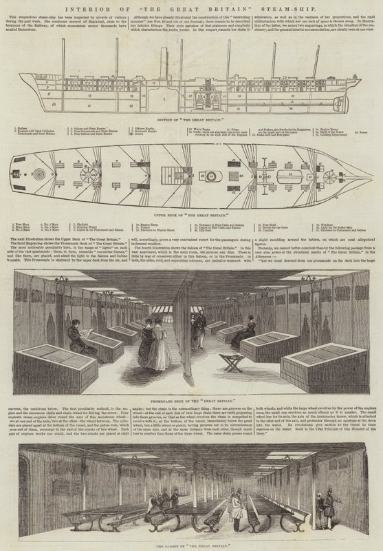 Interiør av "The Great Britain" Steam-Ship (gravering) av English School