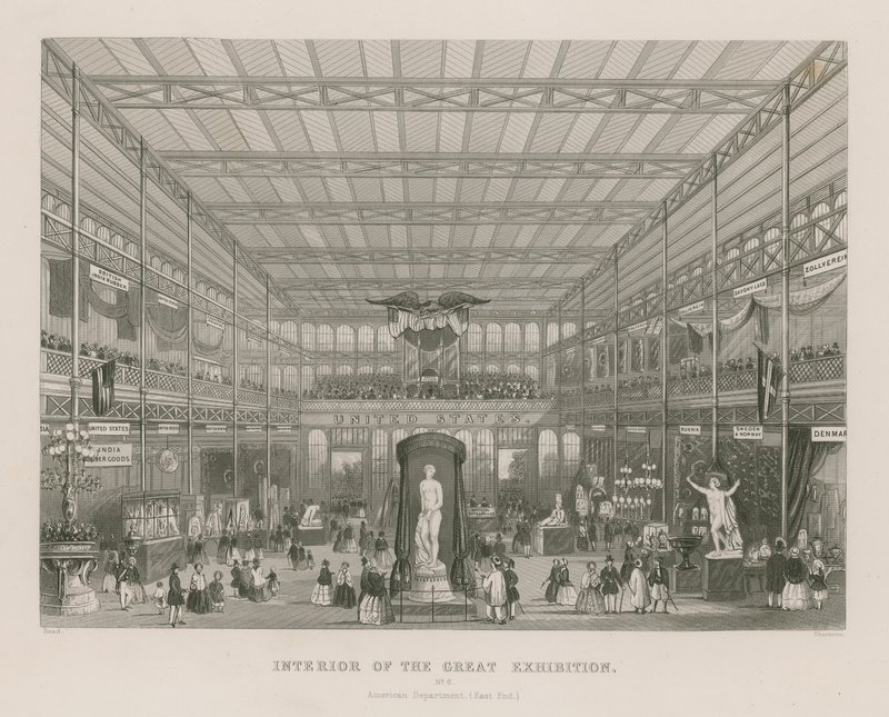 Interiør av den store utstillingen, 1851, American Department (East End) av English School